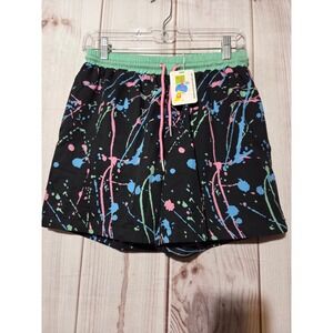 B Fresh Gear Mens Retro Paint‎ Splatter Swim Trunks Black Pink Green Small NWT